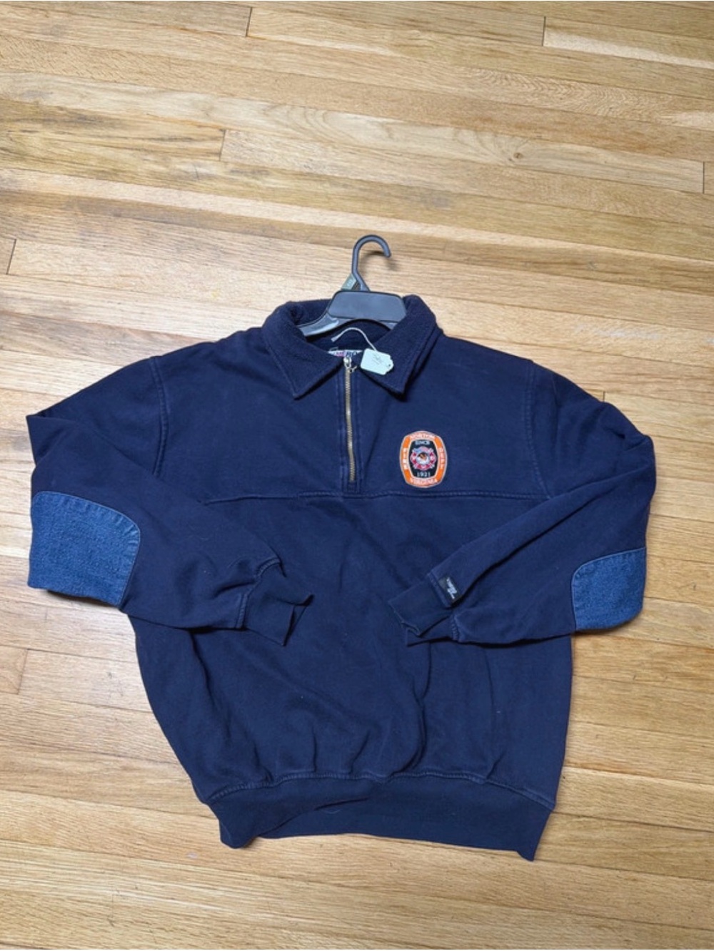 Men's Navy Quarter-Zip Pullover Sweater with Patch